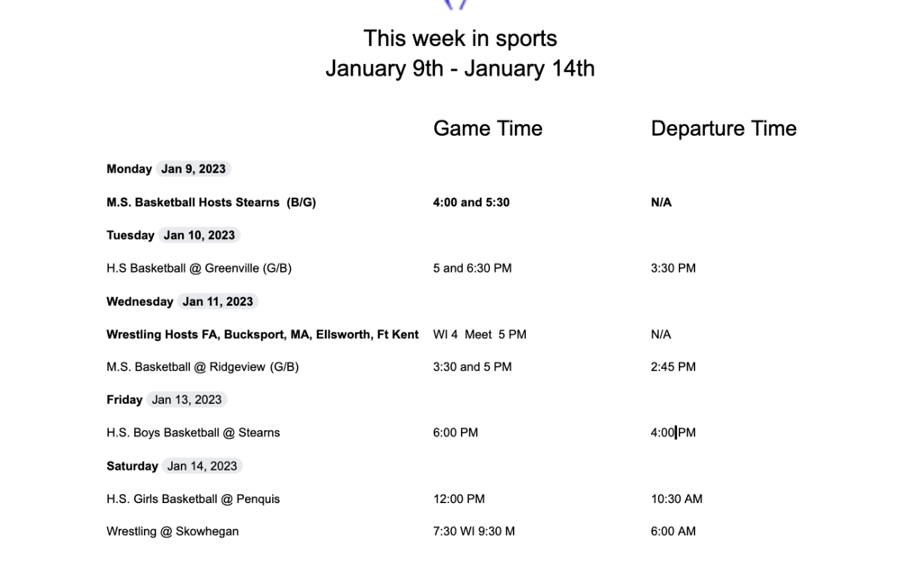 PCSS athletic events 1/9-1/14