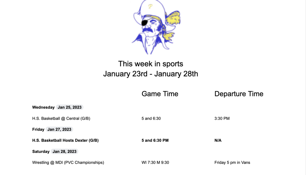 PCSS athletic events 1/23-1/28